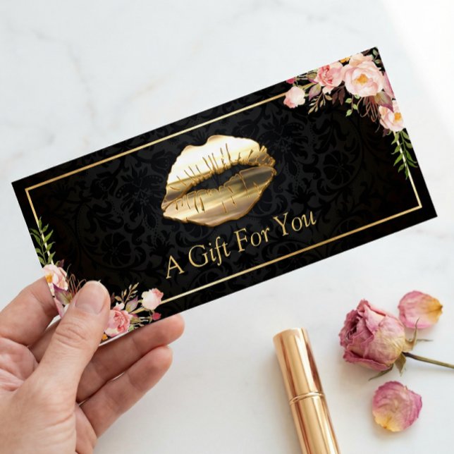 3D Gold Lips Beauty Salon Floral Gift Certificate (Creator Uploaded)