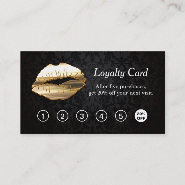 3D Gold Lips Makeup Salon Loyalty Punch Card (Front)