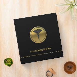 3D Gold Medical Caduceus Emblem Professional Binder