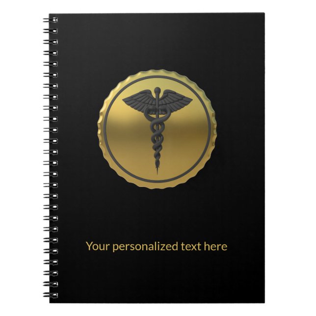 3D Gold Professional Medical Caduceus Emblem Notebook (Front)