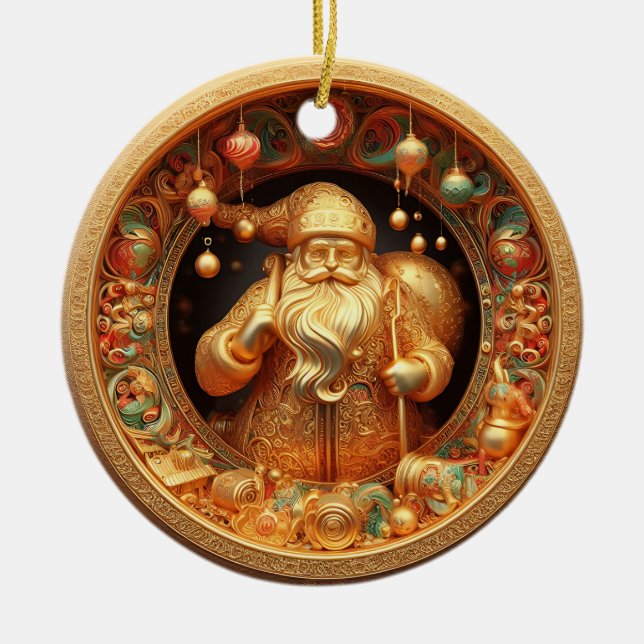 3d gold Santa Clause Ceramic Ornament (Front)