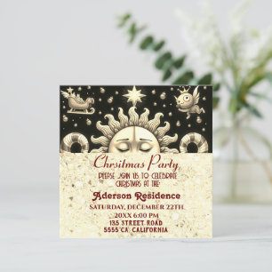3d Golden Christmas Sun Golden Christmas Party Invitation