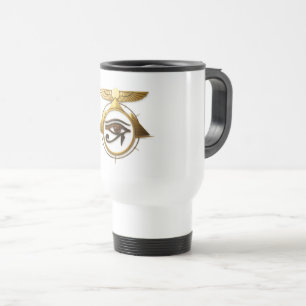 3D Golden Eye of Horus Winged Sun Disk Pyramids Travel Mug