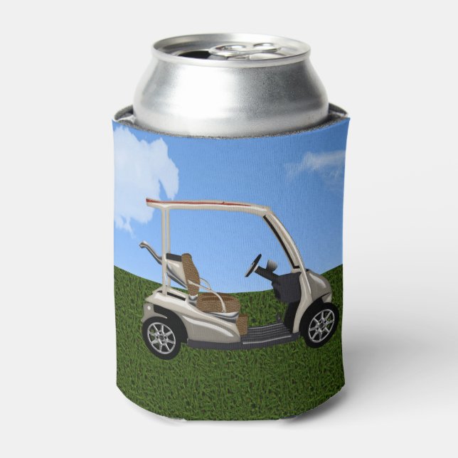 3D Golf Cart on Grass Can Cooler (Can Front)