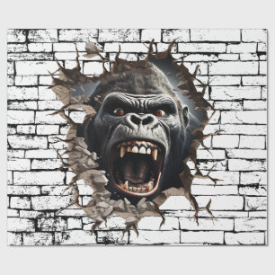 3D Gorilla Wall Break Art – Realistic Safari Wrapping Paper