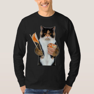 3d Graphic Calico Cat Eating Salmon Sushi Roll W C T-Shirt