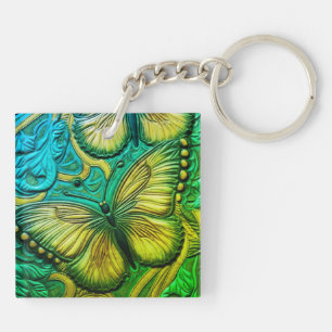 3D Green and Turquoise Butterfly Keychain