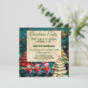 3d Green Christmas Tree  Funny Vangogh Dance Invitation