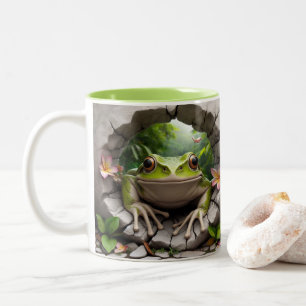 3D Green Frog Hot Cocoa  Two-Tone Coffee Mug