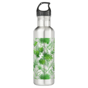 3D Green Leaves Pattern 01A Blue BG 710 Ml Water Bottle