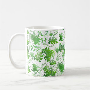 3D Green Leaves Pattern 01A Blue BG Coffee Mug