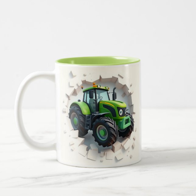 3d green tractor wrap mug, 3d tractor design mug (Left)