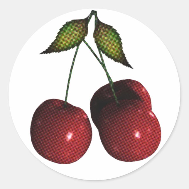 3D Halftone Cherries Classic Round Sticker (Front)