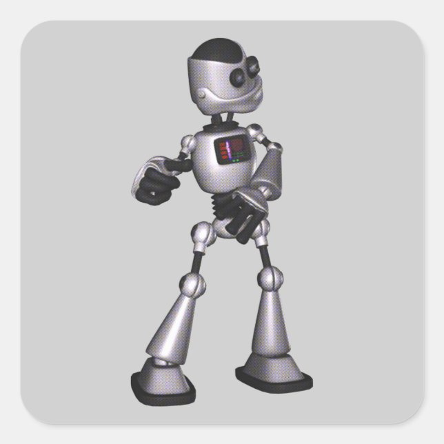 ♪♫♪ 3D Halftone Sci-Fi Robot Guy Dancing Square Sticker (Front)