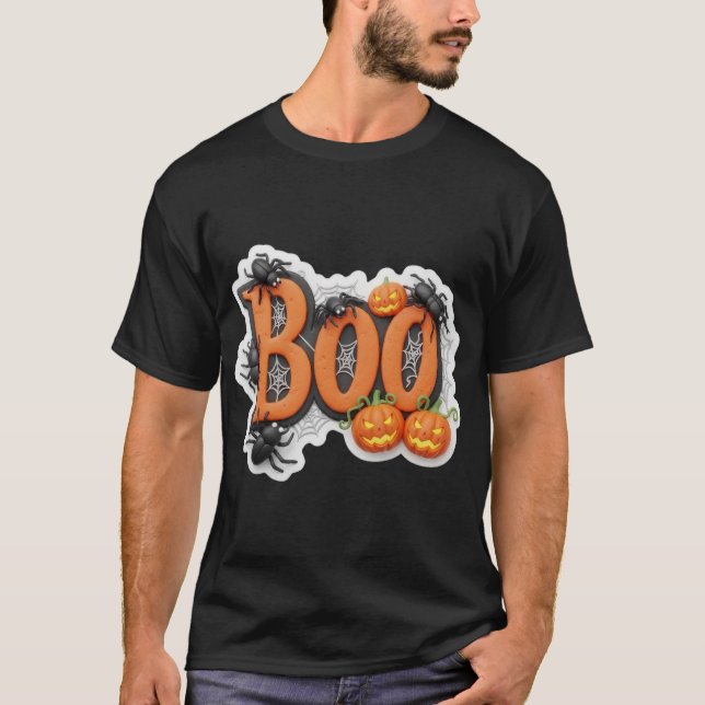 3D Halloween Boo text with spooky elements T-Shirt (Front)