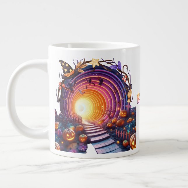 3D Halloween Pumpkin Mysterious Tunnel Large Coffee Mug (Left)