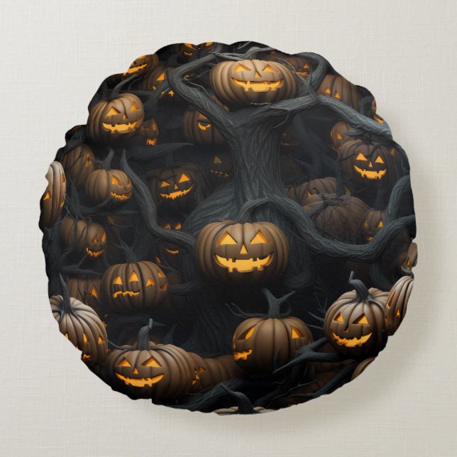 3d halloween pumpkins pattern round pillow (Front)