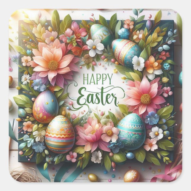 3d Happy Easter Canvas Square Sticker (Front)