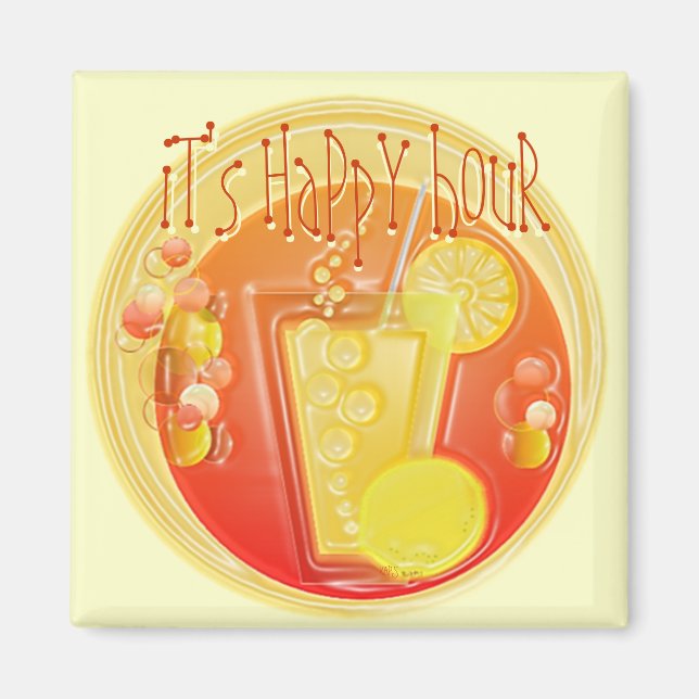 3D Happy Hour Cocktail (yellow) Magnet (Front)