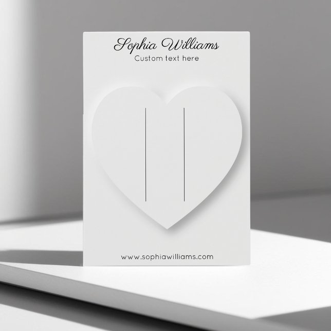 3D heart minimalist hairpin display card (hairpin or hair clips display card, vertical mighty 3,2x2,5 inch. white shadow heart design)