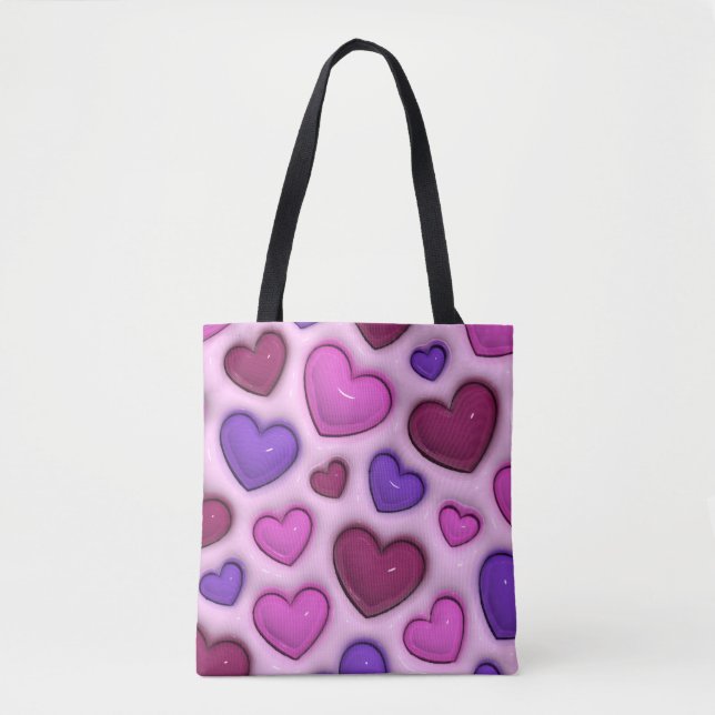 3D Heart Pattern - Pink Romantic Everyday Tote Bag (Devant)