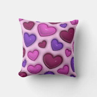 3D Heart Pattern - Pink Romantic Home Decor Throw Pillow