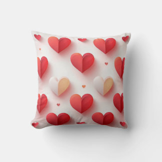 3D Hearts Print Throw Pillow