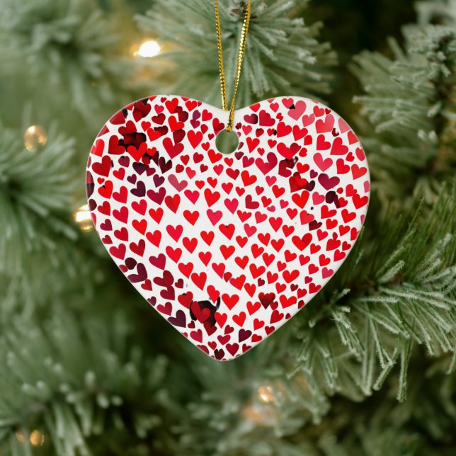 3D Hearts Valentines Day graphic Ceramic Ornament (Tree)