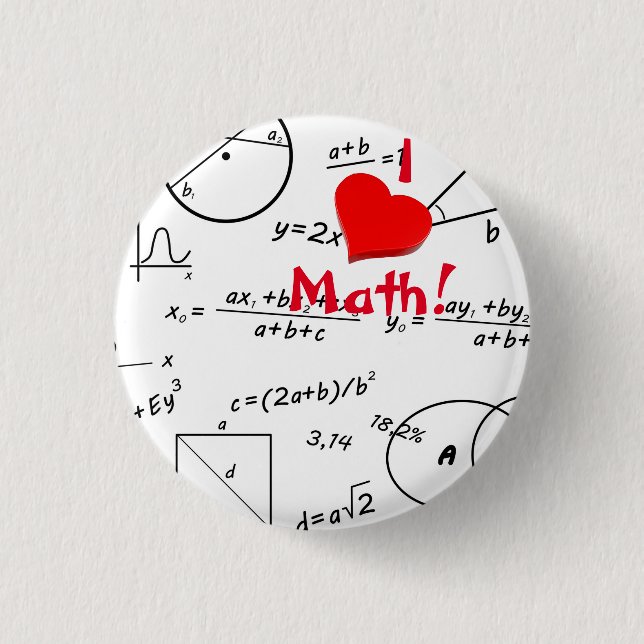 3D I love Math whiteboard 1 Inch Round Button (Front)