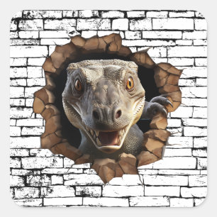 3D Iguana Wall Break Art – Realistic Safari Square Sticker