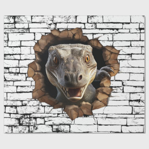 3D Iguana Wall Break Art – Realistic Safari Wrapping Paper