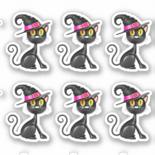 3D Illusion Black Cat with Purple Band Witch Hat  