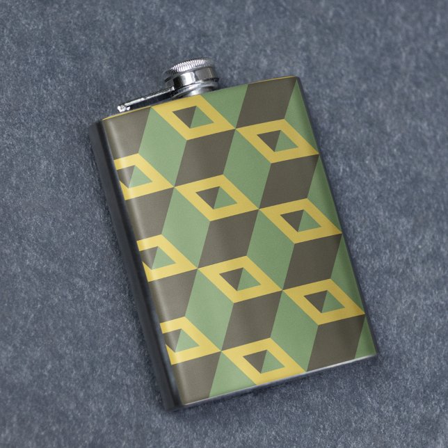 3D Illusion Squares Pattern Hip Flask (flask)