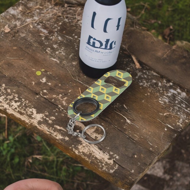 3D Illusion Squares Pattern Keychain Bottle Opener (Bottle Openers)