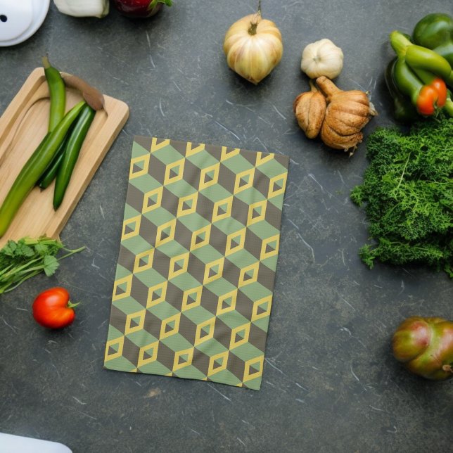 3D Illusion Squares Pattern Kitchen Towel (Kitchen Towel)