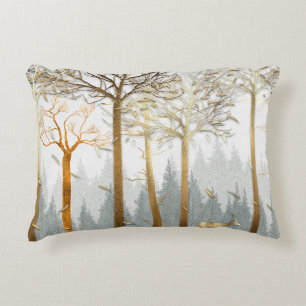3d illustration, grey and gold contours of trees,  accent pillow