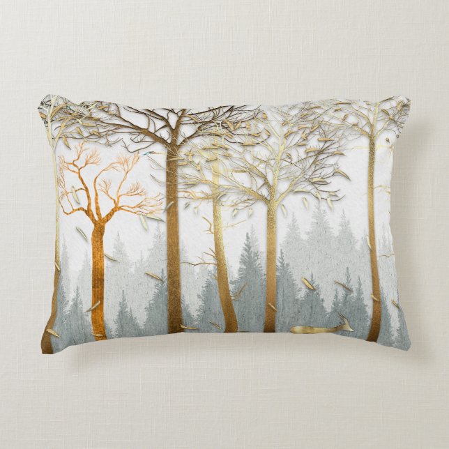 3d illustration, grey and gold contours of trees,  accent pillow (Front)