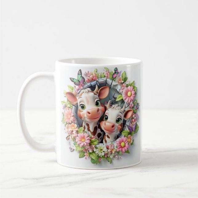 3D Illustration of Mother's day Cow and Calf Coffee Mug (Left)