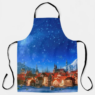 3d illustration of small alpine village at dawn. S Apron