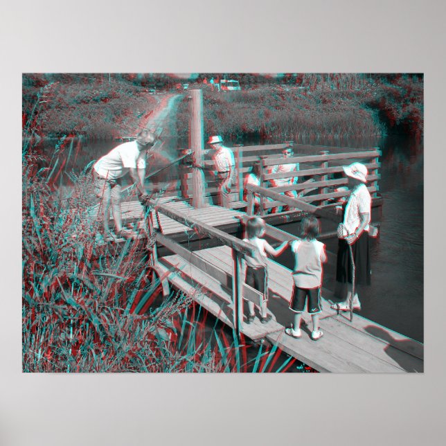 3D Image. Hampton Lode Ferry, Shropshire, England Poster (Front)