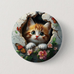 3D image of a cute little kitten peeking out 2 Inch Round Button