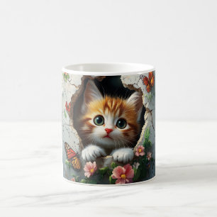 3D image of a cute little kitten peeking out  Coffee Mug