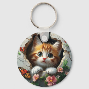3D image of a cute little kitten peeking out Keychain