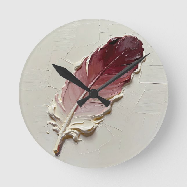 3D Impasto Texture Purple Feather Elegant Minimali Round Clock (Front)