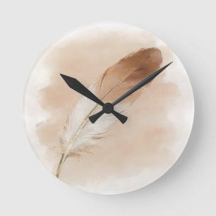 3D Impasto Watercolor Sand Feather Boho Elegant Round Clock