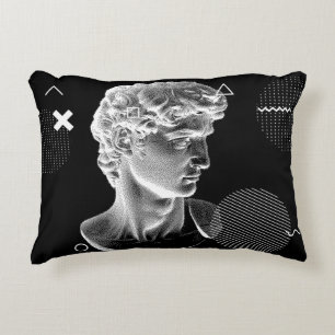 3D ing of Michelangelo's David head in pixel art 8 Accent Pillow