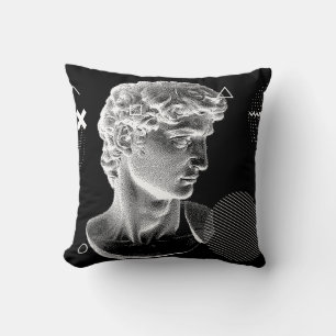 3D ing of Michelangelo's David head in pixel art 8 Throw Pillow