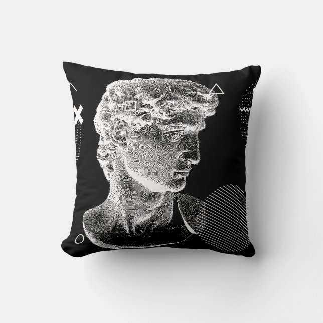 3D ing of Michelangelo's David head in pixel art 8 Throw Pillow (Front)