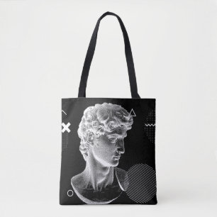 3D ing of Michelangelo's David head in pixel art 8 Tote Bag