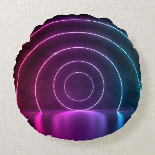 3d ing of ultraviolet circle portal glowing lines  round pillow (Front)